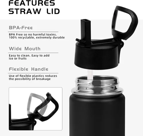 Miniatura 4 de Volhoply Botella de agua de acero inoxidable aislada de 14 onzas con tapa de pajita y funda de silicona, sin BPA, fácil de usar para niños y niñas