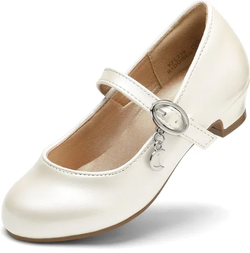 DREAM PAIRS Zapatos de vestir Mary Jane de tacón bajo para niñas con flores de princesa para bodas y fiestas