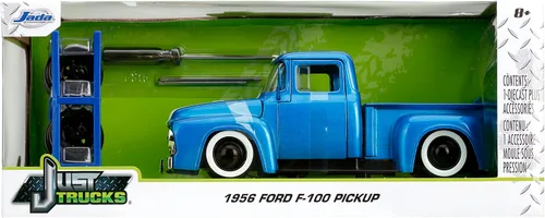 Miniatura 7 de Jada Just Trucks 1:24 1956 Ford F-100 - Coche fundido a presión con rayas azules y blancas con estante para neumáticos, juguetes para niños y adultos