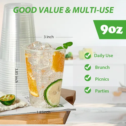 Miniatura 2 de Lilymicky Paquete de 500 vasos de plástico transparente de 9 onzas, vasos desechables para fiestas de cumpleaños, pícnics, ceremonias y cualquier
