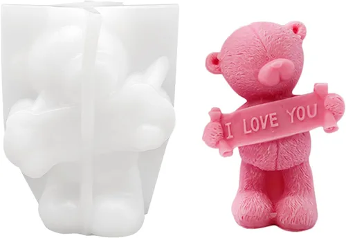 Molde de vela de oso para hacer velas, molde de silicona 3D para el día de San Valentín para fundición de resina, bricolaje de yeso y arcilla I Love