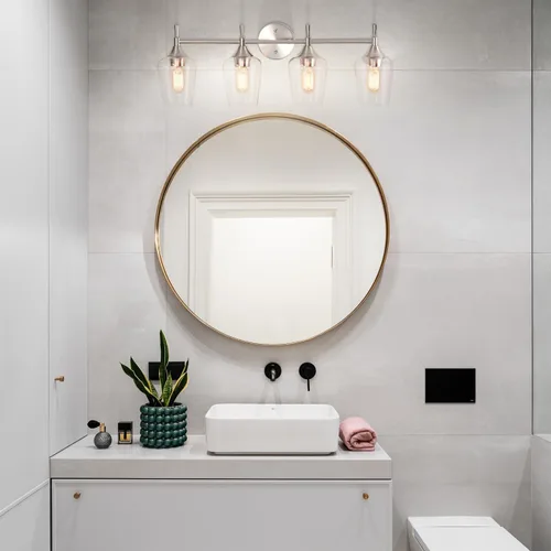Miniatura 2 de Edvivi Lámpara de tocador de baño de 4 luces, níquel cepillado moderno con pantalla de vidrio transparente, lámpara de pared para espejos, cepillado