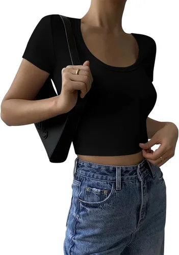 Miniatura 5 de Y2K - Camisetas cortas para mujer, de verano, sexy, lindas, de algodón, acanaladas, recortadas, camisetas básicas