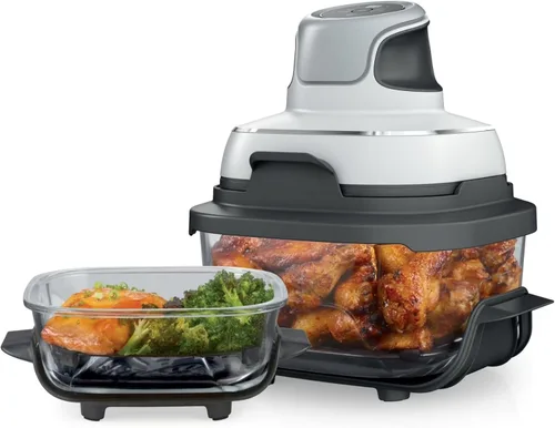 Miniatura 11 de Criispi - Freidora de aire portátil de vidrio 3 en 1, 1500 W, con recipientes de borosilicato no tóxico de 4 cuartos y 5 tazas, funciones máximas