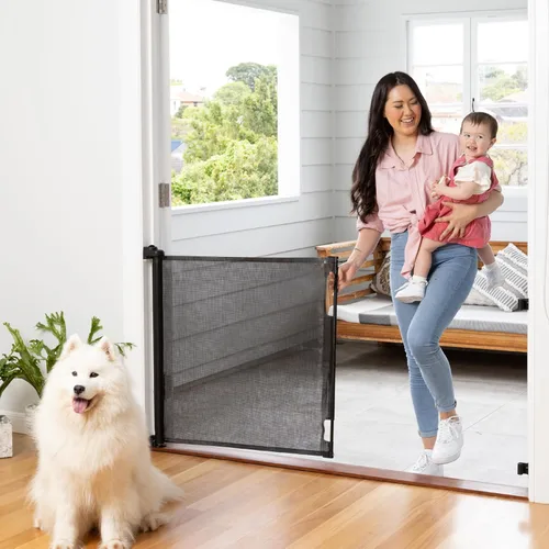 Miniatura 10 de Puerta retráctil para bebé Perma Child Safety 33 pulgadas de alto x 55 pulgadas de ancho, malla, para escaleras, puertas, perros, mascotas