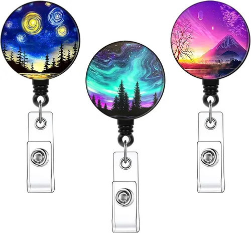 Miniatura 12 de Paquete de 3 Carretes para Insignias - Lindo Portainsignias Retráctil con Clip de ID para Accesorios de Enfermera para el Trabajo, Divertidos