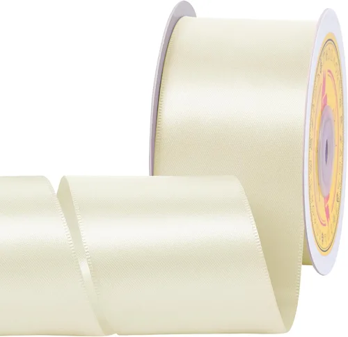 Miniatura 338 de Cinta de satén blanca antigua de doble cara de 1-1/2 pulgadas x 50 yardas, cinta de poliéster para envolver regalos, día de San Valentín, bodas