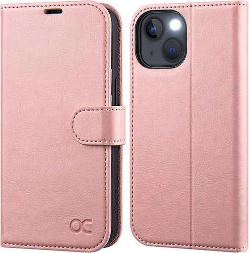 Miniatura 15 de OCASE Funda tipo cartera compatible con iPhone 13, de piel sintética con tapa tipo folio, con tarjetero, bloqueo RFID, soporte