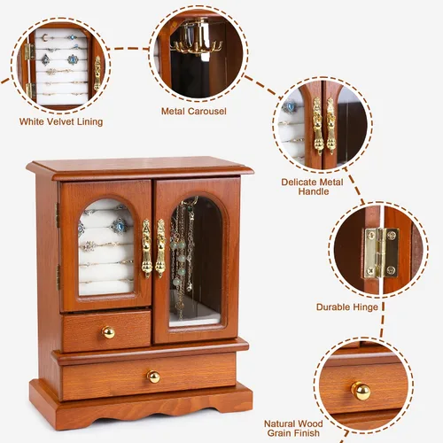 Miniatura 3 de Kendal Joyero de madera para mujer, regalo de graduación, organizador de joyas sólido, regalos del día de la madre, joyero de madera con espejo