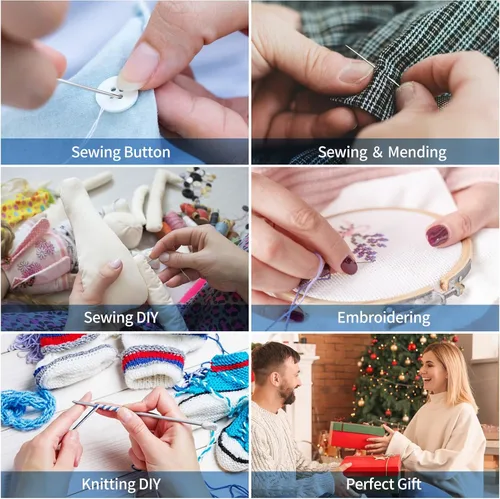 Miniatura 7 de Marcoon Kit de costura para adultos, kit de aguja e hilo con suministros de costura y accesorios que contiene tijeras, cinta métrica, desgarrador