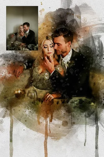Miniatura 7 de Awesometik Lienzo de retrato de acuarela de foto, impresión de ilustración de boda, obra de arte personalizada, arte de acuarela, arte de pared