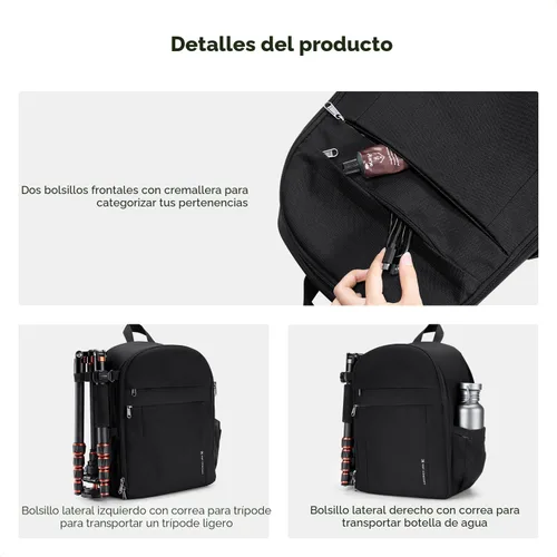 Miniatura 5 de K&F CONCEPT Mochila ligera para cámara, bolsa de fotografía profesional compatible con cámaras Canon/Nikon/Sony y accesorios para lentes, funda