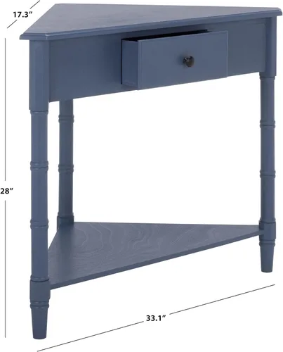 Miniatura 3 de SAFAVIEH Muebles - Mesa esquinera Gomez con 1 cajón, color azul, madera maciza, diseño clásico de almacenamiento de esquina, ideal para entrada