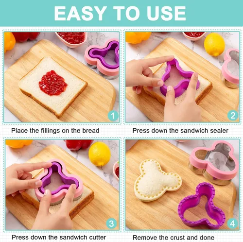 Miniatura 5 de Cortador de sándwiches para el almuerzo de los niños, 22 piezas (GRANDE), máquina de sándwiches de Nifogo y juego de cortadores de galletas
