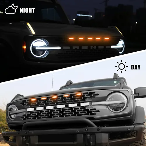 Miniatura 6 de Mabett 5 piezas de luces LED de parrilla para accesorios Ford Bronco 2021 2022 2023 2024 2025 de 2/4 puertas, compatibles con Badlands Wildtrak &