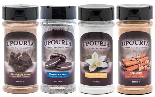 Sunny Sky Upouria - Paquete variado de cobertura de café, chocolate, galletas y crema, vainilla francesa y canela con azúcar morena, botellas de