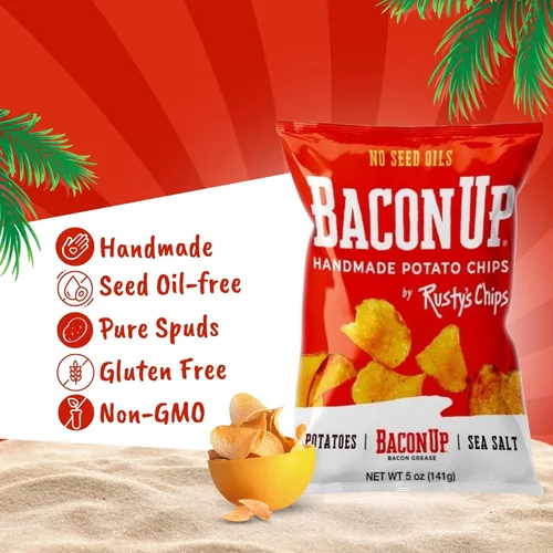 Miniatura 3 de Bacon Up By Rusty's Chips, Handmade Bacon Potato Chips, No Seed Oils, Gluten Free Snack Pack, No Preservatives, Non-GMO, 5 Ounces (5 Ounce