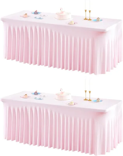Miniatura 27 de Paquete de 2 manteles color azul bebé para mesa rectangular de 4 pies, manteles de elastano elásticos de 4 pies, falda blanca rectangular para baby