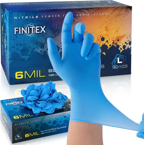 FINITEX Guantes desechables de nitrilo azul 6mil de alta resistencia, sin látex, guantes de goma sin polvo, 100 unidades, aptos para cocinar y