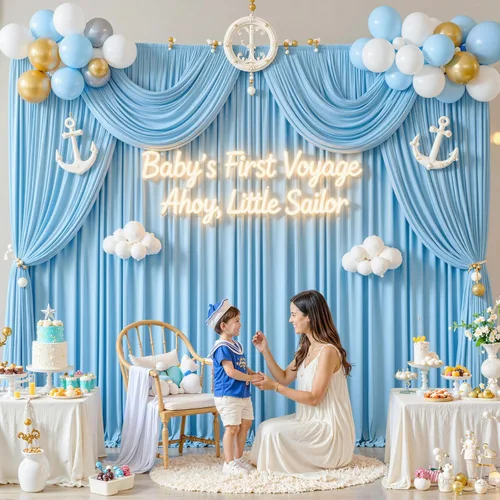 Miniatura 8 de Cortina de telón de fondo azul bebé de 10 x 8 pies sin arrugas para fiestas, cortinas de fondo de fotos de poliéster azul claro para cumpleaños