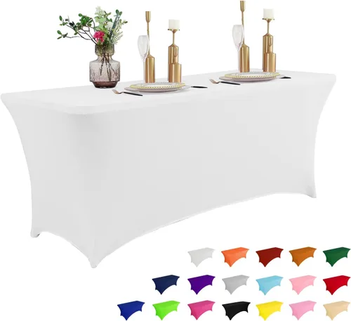 Miniatura 25 de IVAPUPU Paquete de 2 Manteles de Mesa de 6 Pies para Mesa Rectangular Ajustados para Eventos Elásticos Azul Niebla Cubiertas de Mesa Lavables Azul