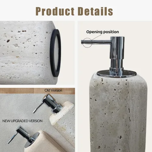 Miniatura 8 de Dispensador de jabón de travertino, accesorios de baño, dispensador de loción de piedra cuadrada orgánica natural prémium con bomba de metal