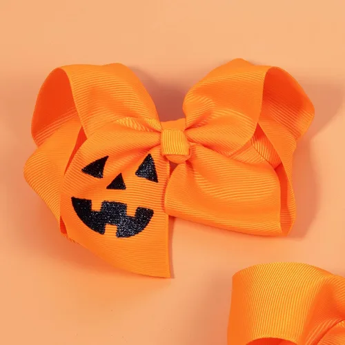 Miniatura 6 de Lazos para el pelo de calabaza para mujeres y niñas, 2 piezas de 4.5 pulgadas, lindo naranja para otoño, Acción de Gracias, Halloween, pasador