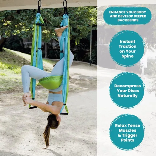 Miniatura 2 de Columpio de trapecio de yoga para el hogar y exterior Fácil instalación para fuerza, equilibrio y alivio del dolor de espalda Correas ajustables