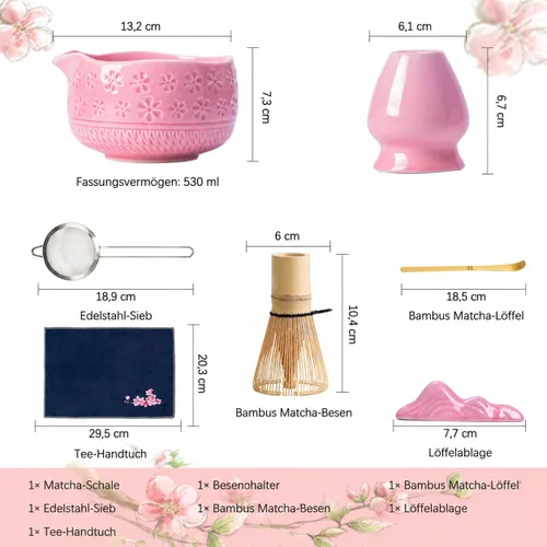 Miniatura 3 de Buucup Juego de batidor de matcha, juego de cerámica matcha incluye cuenco matcha, batidor y soporte de matcha, cuchara de bambú, soporte para Rosa