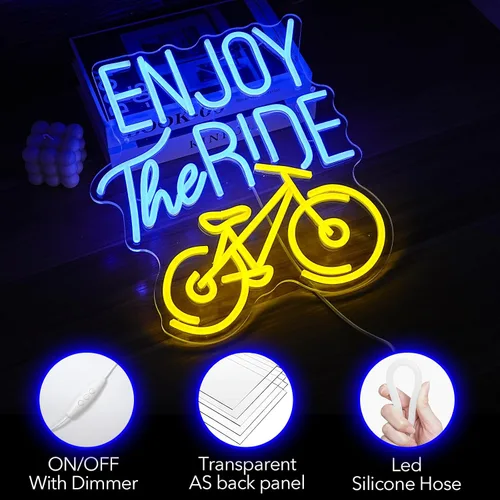 Miniatura 3 de Letrero de neón con texto en inglés "Enjoy The Ride", letrero de neón para gimnasio, luz de neón motivacional, para hacer ejercicio, bicicleta
