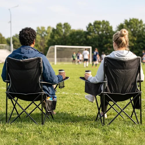 Miniatura 2 de 2 Pack Folding Camping Chairs Support 400LBS Portable Outdoor Chairs with 4-Can Cooler Bag, Lawn Chairs with Cup Holder for Adults, Collapsible