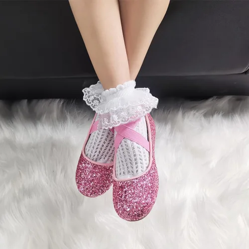 Miniatura 3 de YIBLBOX Zapatos planos de ballet con purpurina para niña, bailarina, Mary Jane, princesa, vestido de boda, zapatos de vestir brillantes