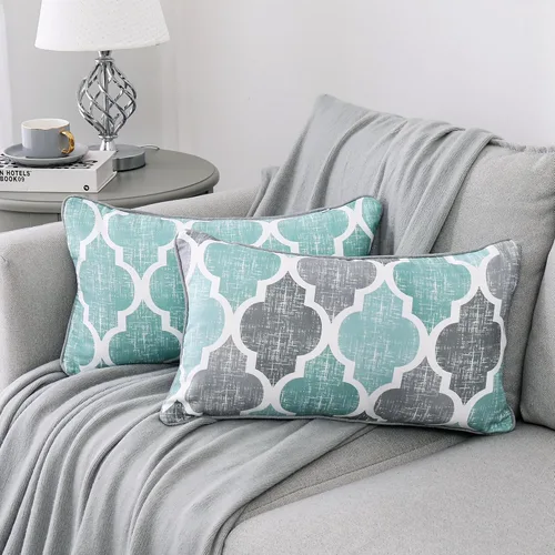 Miniatura 13 de Beauoop Paquete de 2 fundas de almohada para sofá, cama, sofá, casa rural, estampado de doble cara, patrón geométrico colorido enrejado marroquí