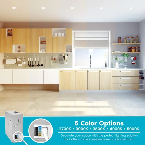 Miniatura 2 de LUXRITE Luz empotrable LED cuadrada ultrafina de 3 pulgadas con caja de conexiones, 8 W, CCT seleccionable por color 2700 K 3000 K 3500 K 4000