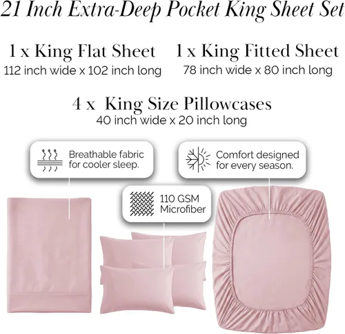 Miniatura 74 de Southshore Fine Living, Inc. Juego de 7 piezas de sábanas King divididas para cama ajustable, juego de sábanas King divididas con bolsillo de 21