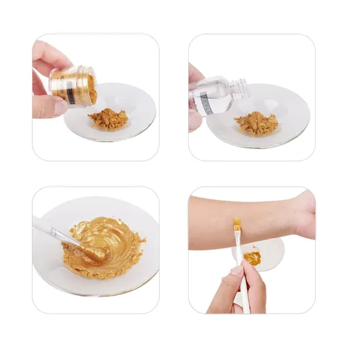 Miniatura 3 de MEICOLY Pintura facial dorada metálica, polvo de 0.7 onzas con líquido de mezcla de maquillaje de 2.1 onzas, pintura corporal de alto pigmento