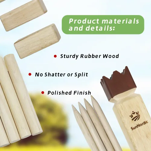 Miniatura 2 de SunNordic Kubb Set de Juego de Patio, Juego de Lanzamiento de Madera de Caucho para Jardín al Aire Libre con Bolsa de Transporte de Lona, Juego