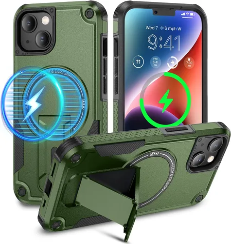 Miniatura 9 de Caka Funda para iPhone 13 y Funda para iPhone 14 [Compatible con Magsafe] [Soporte Invisible Integrado] [Protección Resistente contra Caídas] A