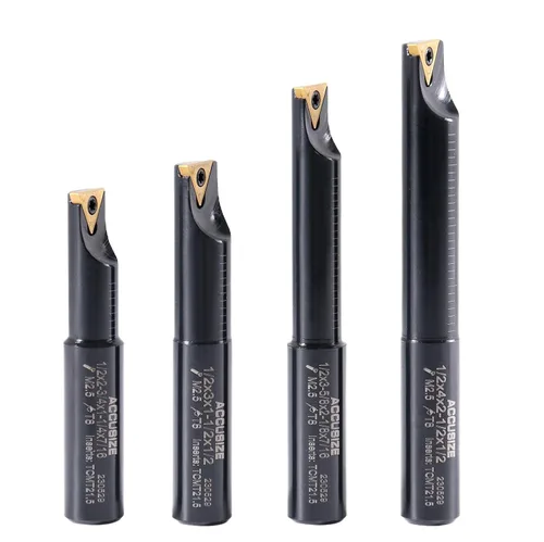 Miniatura 5 de Accusize Industrial Tools Juego de 4 barras de mandrinar indexables de vástago redondo de 1/2 pulgadas con inserciones de carburo Tcmt21.50, 90