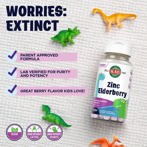 Miniatura 5 de KAL Dinosaurios de saúco de zinc para niños, suplemento de apoyo inmunológico* para niños con bayas de saúco Sambucus, bayas mixtas de disolución