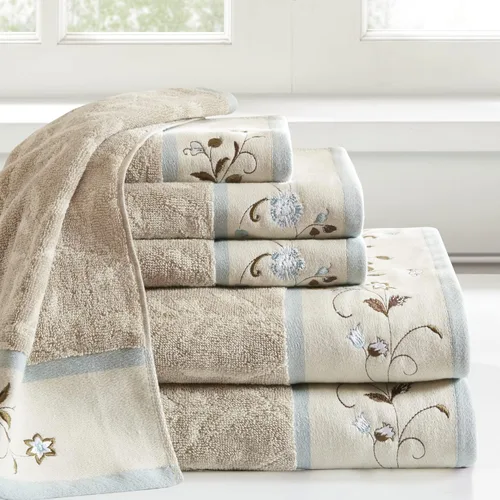 Miniatura 2 de Madison Park Serene - Juego de toallas de baño 100% algodón con diseño floral lujoso bordado en algodón jacquard, toallas decorativas para baño
