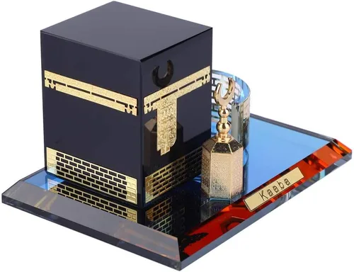 Miniatura 5 de Hztyyier Kits de modelo de arquitectura de mezquita 3D, arte islámico con diseño de Kaaba chapado en oro para decoración de escritorio de oficina