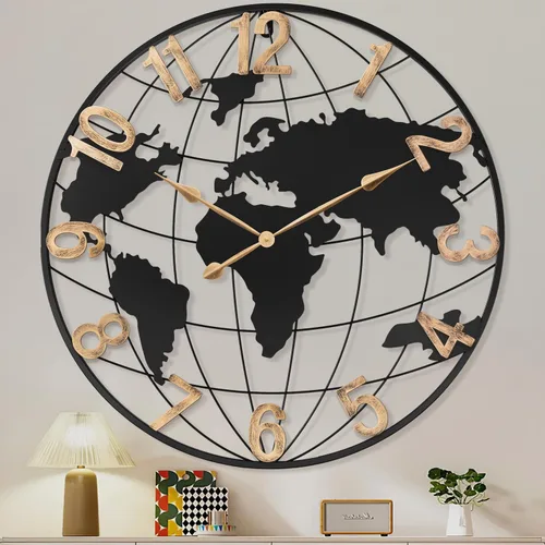 Miniatura 11 de Pytha Sight - Reloj de pared grande de 24 pulgadas, decorativo y moderno, para decoración de sala de estar, gran reloj de pared decorativo y Oro