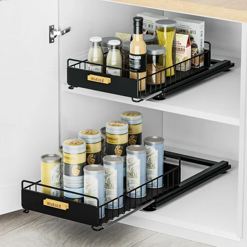 Miniatura 11 de Organizador bajo el fregadero, Organizador de 2 niveles alto y ajustable bajo el fregadero de la cocina, estante de almacenamiento multiuso