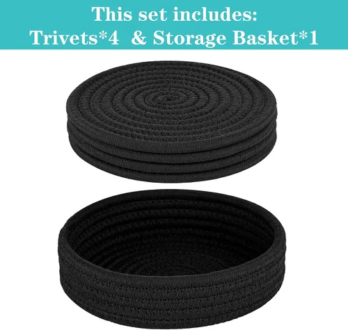Miniatura 2 de Salvamanteles para platos calientes, ollas y sartenes, almohadillas calientes con cesta de almacenamiento, soportes para ollas para cocina, tapete