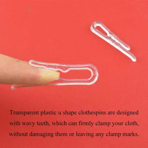 Miniatura 3 de HAHIYO 2 pulgadas/1.969 in 120 piezas de plástico transparente en forma de U pinzas de cocodrilo pinzas para ropa camisa clips plegables con dientes
