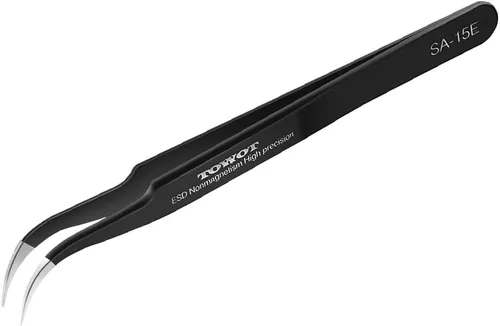 Miniatura 12 de TOWOT Juego de 5 pinzas de precisión, pinzas antiestáticas premium de acero inoxidable para manualidades, electrónica, soldadura, fabricación