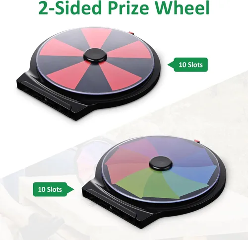 Miniatura 2 de WinSpin Rueda de premio de doble cara de 10 pulgadas con soporte de escritorio, borrado en seco, rueda giratoria de 10 ranuras para pub, fiesta