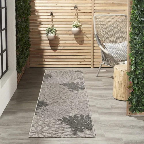 Miniatura 75 de Nourison Aloha - Tapete negro/blanco para interior o exterior, 2 pies y 3 pulgadas x 8 pies, tropical, botánico, fácil limpieza, no desprende pelo