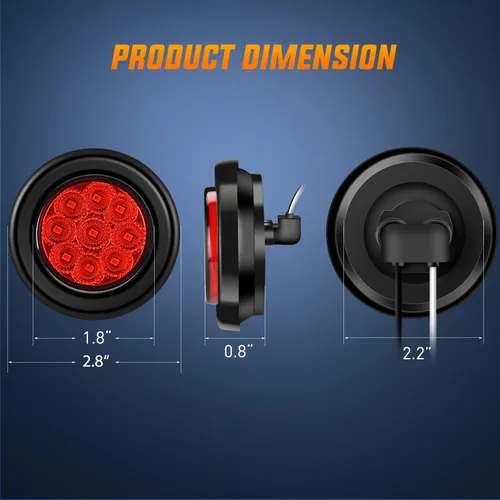 Miniatura 2 de Nilight Luz de marcador redonda de 2 pulgadas, 2 piezas, roja, 9 LED, luces de gálibo LED, montaje al ras con enchufe, ojal, coleta, cableado Rojo
